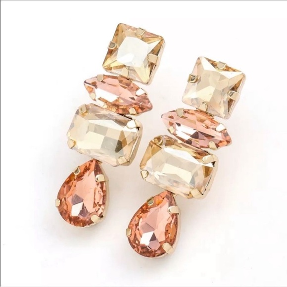 Zara Geometric Champagne Rhinestone Drop Earrings